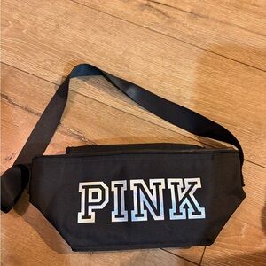 PINK Holographic Logo Black Waist Bag